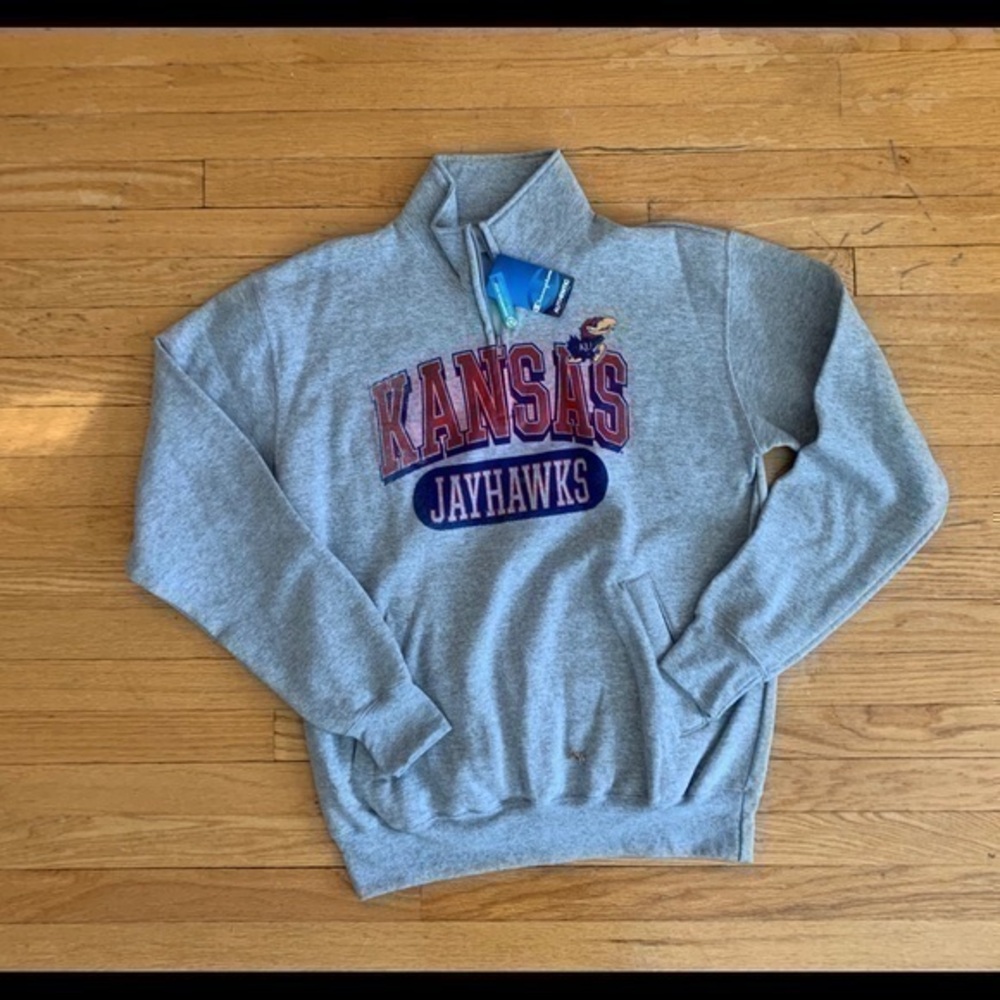 CHAMPION Gray Kansas Jayhawks Pullover Sweatshirt - Large